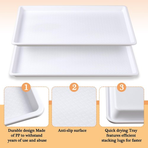 Tiangrid 2 Pcs 18 x 26 Inch Large White Plastic Tray Rectangular Plastic Serving Trays Decorative Party Platters Large Fast Food Platters for Kitchen Restaurant Buffet
