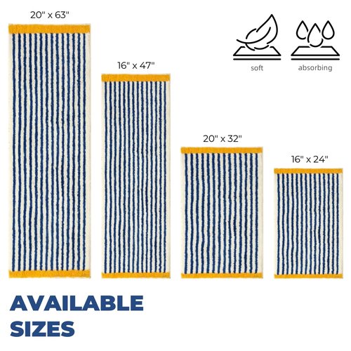 GIB Bathroom Rugs Mat 24" x 16", Extra Soft Absorbent Plush Fluffy Bath Rugs, Non-Slip Washable Bath Mats for Bathroom Floor Shower Home Decor Accessories, Blue & White Striped with Yellow Accents