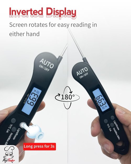 Instant Read Meat Thermometer by [Brand Name] - 1.2s Fast Read, ±1°F Accuracy, Foldable Probe, Auto-Rotating Display