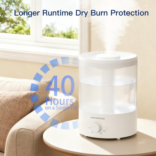 MegaWise 3.5L Cool Mist Humidifier – Whisper-Quiet Ultrasonic Vaporizer for Baby Nursery, Bedroom & Office | Top-Fill Design, Essential Oil Diffuser, Easy to Clean, 7-Color Night Light, Auto Shut-Off