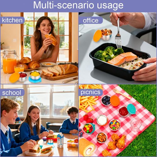 JUSTASHOW 10 Pack 1.6 Oz Salad Dressing Containers To Go, Stainless Steel Small Condiment Containers with Lids, Reusable Leakproof Sauce Container Cups for Lunch Bento Box Picnic & Travel