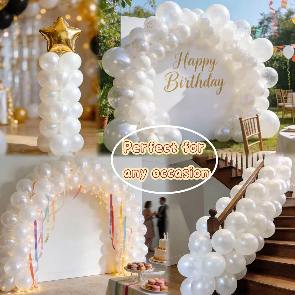 Pearl White Balloons - 12 Inch Matte Latex Balloons for Weddings, Birthdays & Baby Showers | 50PCS