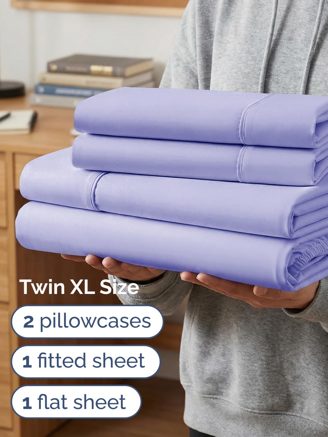 Skiennix Extra Deep Twin XL Sheet Set - 4-Piece Breathable Cooling Bedding - Soft, Wrinkle-Free Lavender
