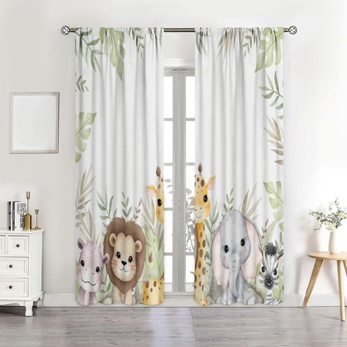 SGLyuliang Nursery Curtains Jungle Safari Theme with Giraffe Print, Kids Room Classroom Decor, 42x45 Inches, 75% Blackout Fabric for Baby Nursery, Animal Cub Design, Easy Install & Machine Washable