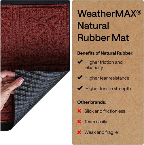 GORILLA GRIP Waterproof All-Season WeatherMAX Doormat - 35x23 Natural Rubber, Stain & Fade Resistant, Easy Clean, Burgundy Leaves