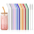 14 Pcs Reusable Bent Colorful Glass Straws,9''x8 mm Shatter Resistant Cute Drinking Straws with 2 Cleaner Brush for Coffee,Juice,Cocktail,Teas,Beverages