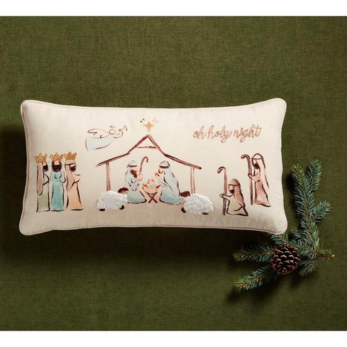 Mud Pie Nativity Pillow; 12" x 24"