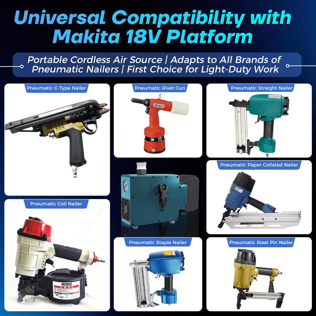 Cordless Air Compressor for Ma-kita 18V Battery (No Battery), Max 175 PSI Portable Air Compressor without Air Tank, Oil-Free and Ultra Quiet, for Small Pneumatic Nail Gun