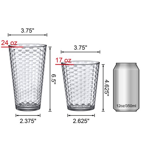 Amazing Abby - Snowflake - 16-Ounce and 24-Ounce Tumblers (Set of 12), Clear Reusable Plastic Cups, Stackable, BPA-Free, Shatter-Proof, Dishwasher-Safe