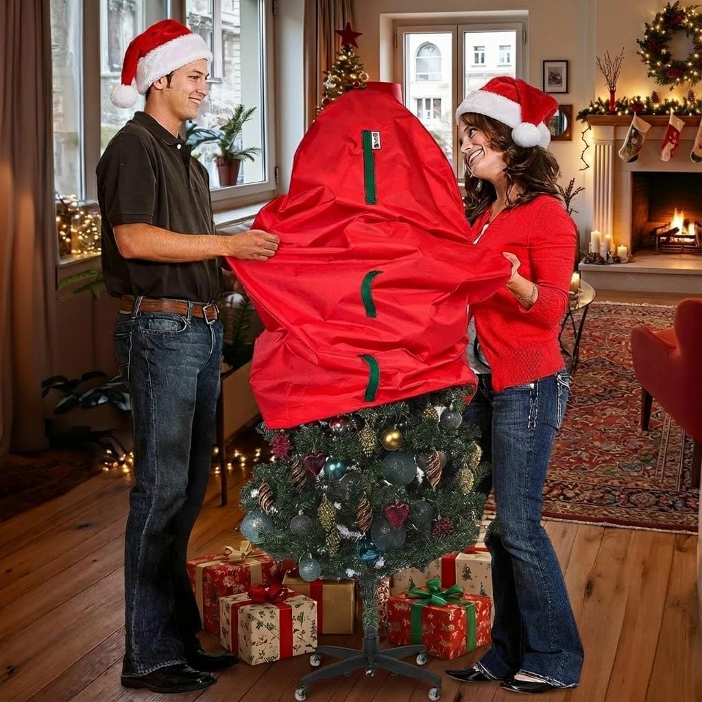 Upright Christmas Tree Storage Bag - Durable Dustproof Cover for 5 Ft Artificial Trees | Easy to Use, Red