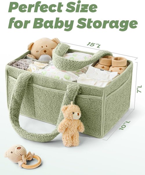 Baby Diaper Caddy Organizer by [Brand Name] - Portable Storage Basket for Diapers & Wipes - Perfect Gift for New Moms (Green)