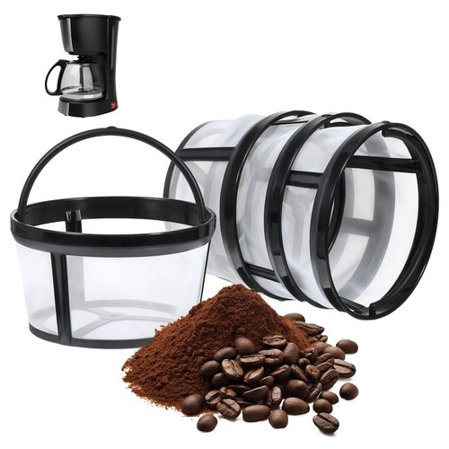 4 Pcs Reusable Coffee Filter with Handle Basket-Style Filter Fits Coffee Makers and Brewers Replaces Your Paper Strainer for Most 4-5 Cup Basket Machine