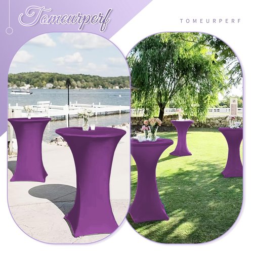 Tomeurperf 10 Pack Cocktail Table Covers Stretch Spandex Tablecloth 32""x43"" Cocktail Table Cover, Cocktail Round Tablecloth Table Cover for Wedding Banquet Cocktail Party(Purple)
