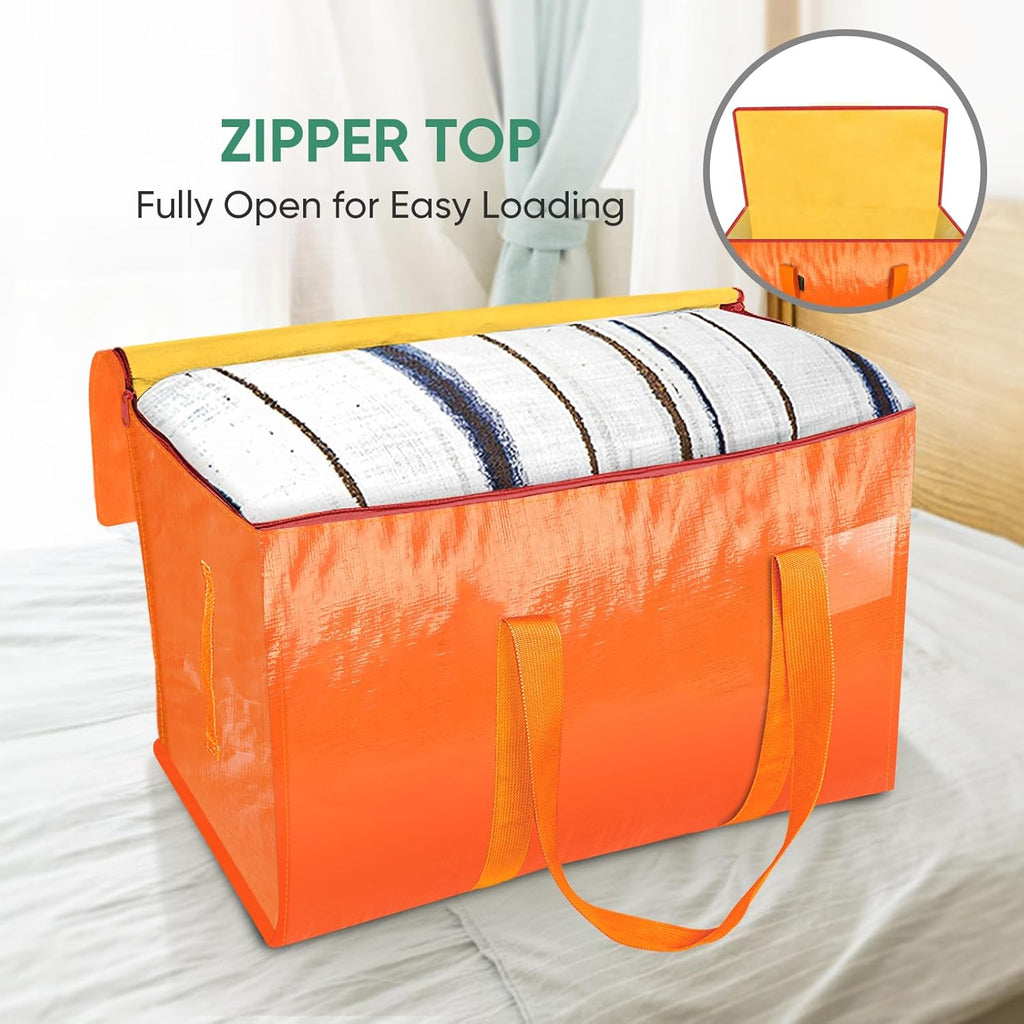 BALEINE Oversized Moving Bags - Heavy-Duty Storage Totes with Reinforced Handles | 4-Pack, Orange
