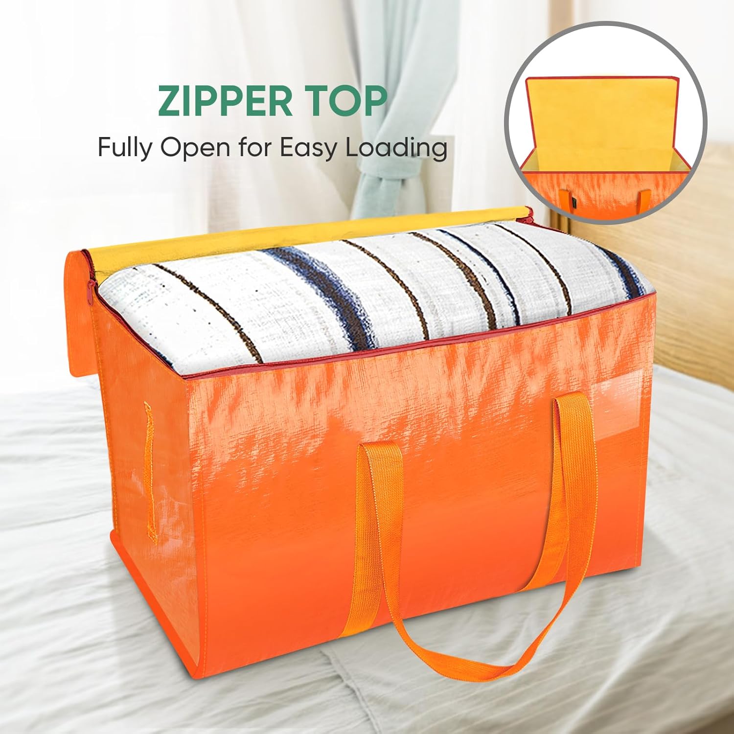 BALEINE Oversized Moving Bags - Heavy-Duty Storage Totes with Reinforced Handles | 4-Pack, Orange