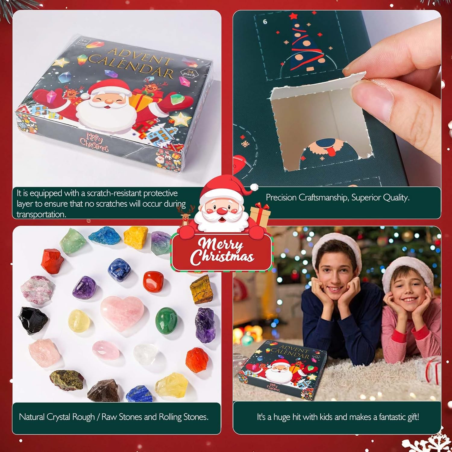 Skiennix 24 PCS Natural Crystal Gemstones Advent Calendar - Healing Stones & Minerals for All Ages
