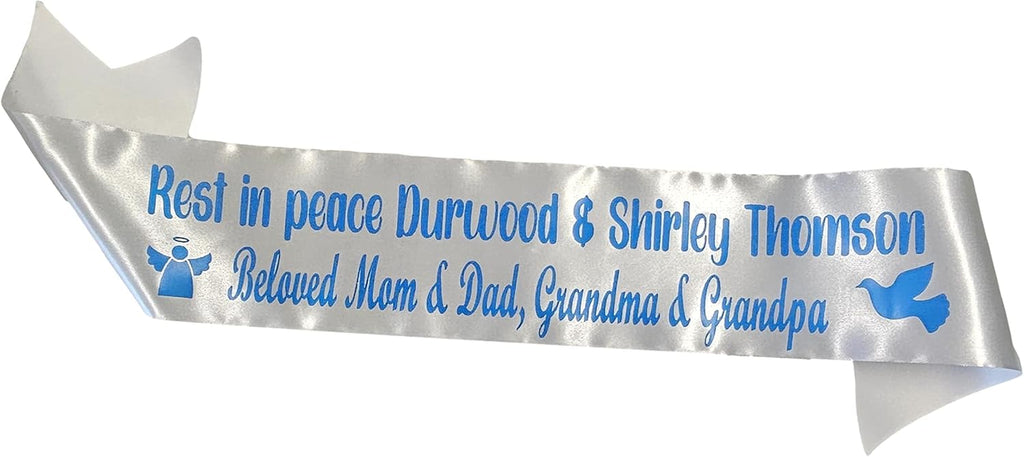 Regine Switzerland Personalized Memorial Funeral Sash - In Loving Memory for Casket or Wreath (White)