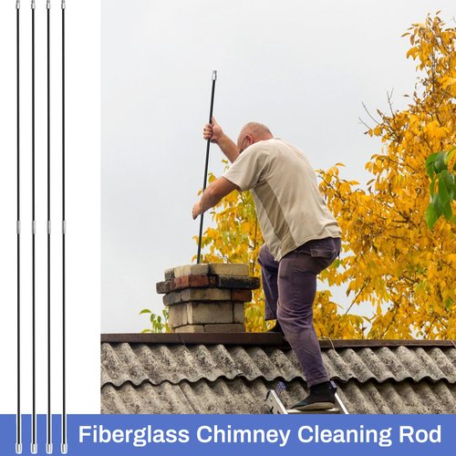 Layhit 8 Pcs 24 ft Fiberglass Chimney Brush Rods Kit Extension Rod Total Fiberglass Chimney Brush Rod for 1/4 Npt Cleaning Hearth Fireplace