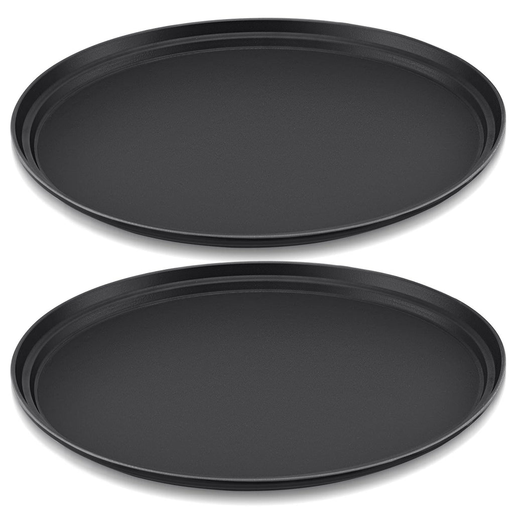 FillTouch 2 Pcs Restaurant Serving Trays PP Plastic Non Slip Rubber Lined Large Oval Tray for Kitchen Dining Room Cafeterias Fast Food Service (25 x 20 Inch,Black)