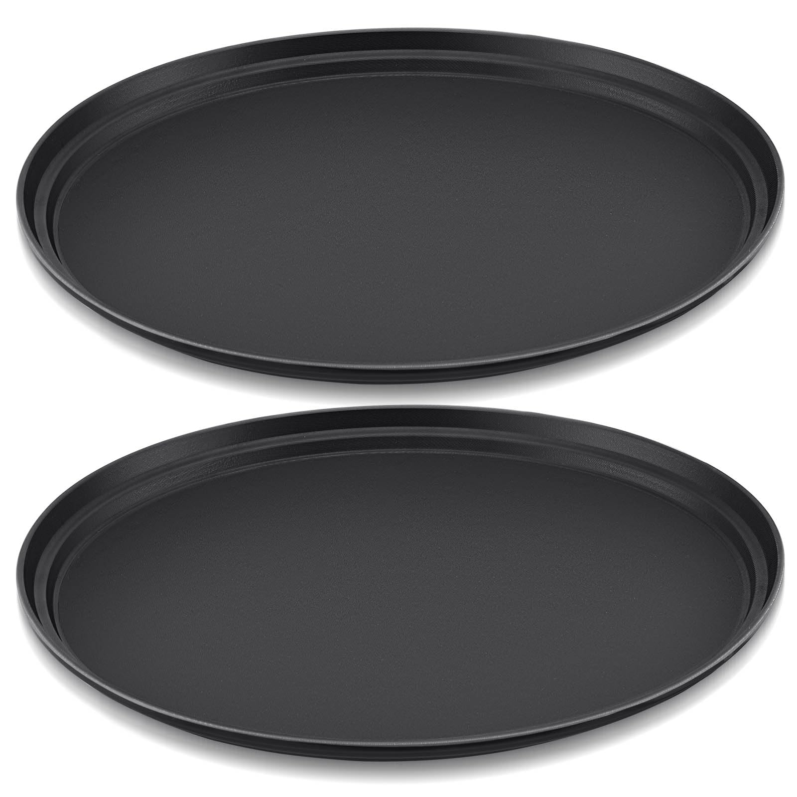 FillTouch 2 Pcs Restaurant Serving Trays PP Plastic Non Slip Rubber Lined Large Oval Tray for Kitchen Dining Room Cafeterias Fast Food Service (25 x 20 Inch,Black)