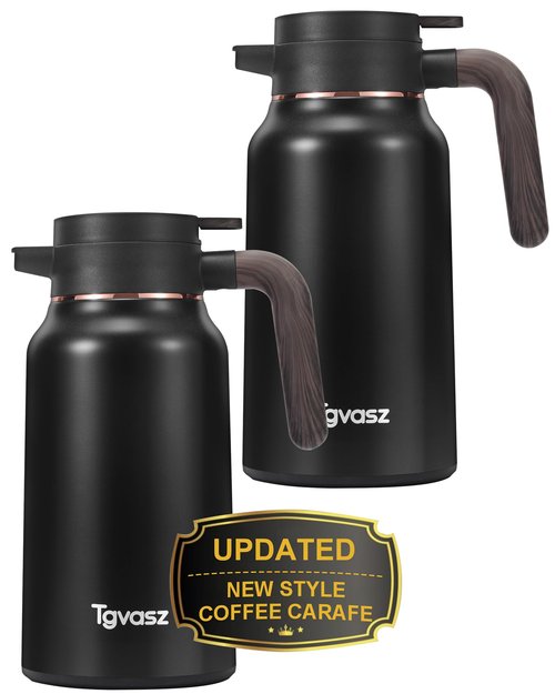 2 PCS Thermal Coffee Carafe 70 oz - 36 Hour Hot Stainless Steel Carafes for Hot Liquids-Insulated Coffee Carafes For Keeping Hot/Cold Coffee, Tea, Water, Drink Dispenser for Parties(Black/Black)