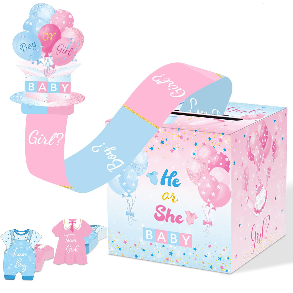 WNINK Baby Gender Reveal Pull Out Game with Voting Box, Gender Reveal Games, Fun Baby Shower Activity Keepsake, 50 Ballot Cards Boy or Girl Voting Box, Boy or Girl Party Supplies