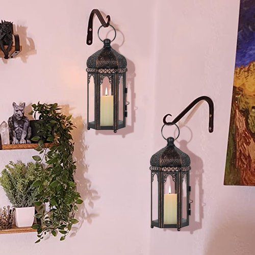 DECORKEY Vintage Lantern - Medium Size Moroccan Hanging Lantern with Clear Glass for Indoor & Outdoor Decor
