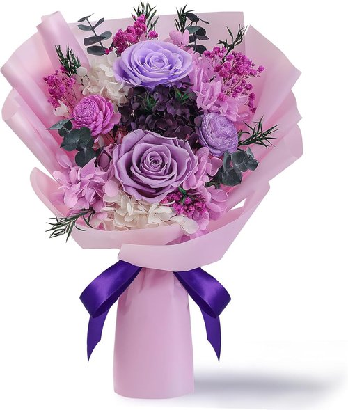 HOTKBO Flowers for Delivery,Preserved Flowers Bouquets - 4 Eternal Purple Roses that Last 2-3 Years,Forever Flowers Gifts for Women Mom Wife, Mothers Day Valentines Anniversary Home Decor