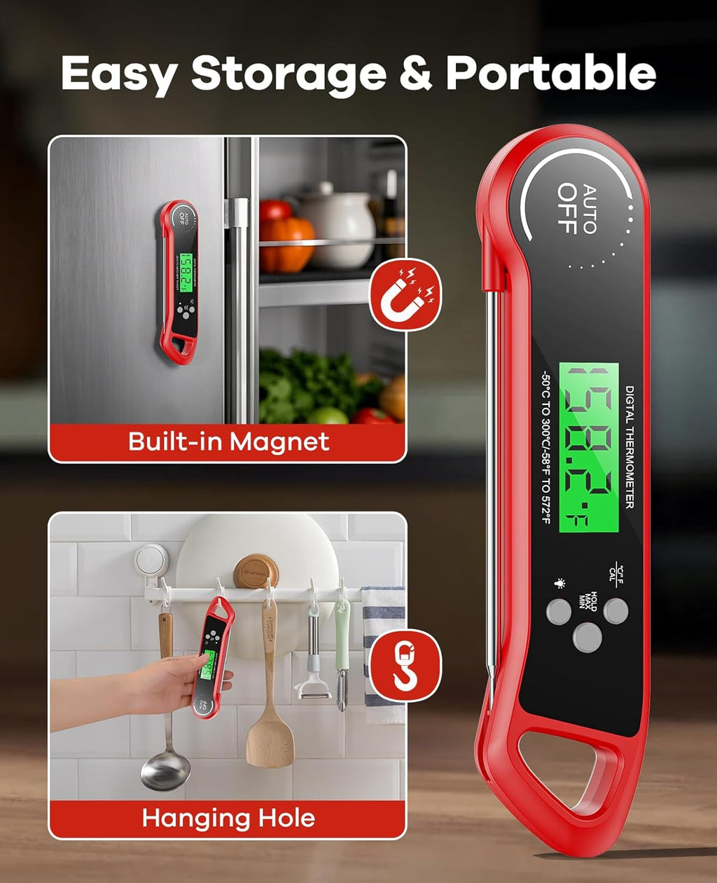 Skiennix Digital Meat Thermometer - Instant Read with Backlight & Waterproof Design | Perfect for BBQ, Turkey, and Candy