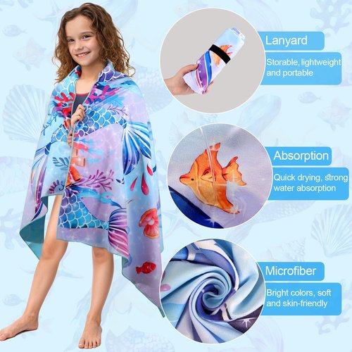 MelonBoat Mermaid Microfiber Beach Towel: Extra Large Quick Dry Beach Towel for Travel, Sand Free Super Absorbent, Thin Lightweight Compact for Kids Girls Trip Vacation Beach Bath Camping Pool Swim
