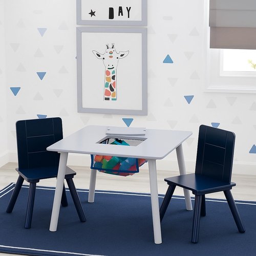 Delta Children Kids Table and Chair Set with Storage Basket – Toddler Activity Desk for Arts, Crafts & Play, Snacks & Learning – 2 Chairs Included, Sturdy Wood, GREENGUARD Gold Certified, Ages 3–6