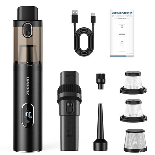 Upbooz Handheld Vacuum Cordless, Car Vacuum with 14000PA Powerful Suction with LED Light, Air Duster 2-in-1,Low Noise Rechargeable Portable Mini Vacuum Cleaner for Car Home Pet Office,Two Gears Black