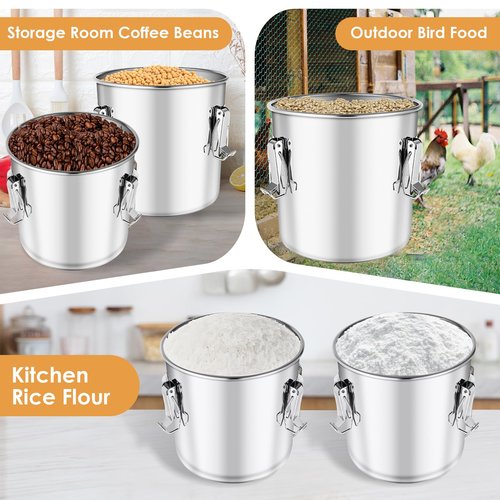 Yoziyaxo Stainless Steel Containers with Lids,20 lbs Large Capacity Food Storage Containers for Rice Flour Sugar Grain Coffee Bean,Airtight Canister for Kitchen & Pantry Organization