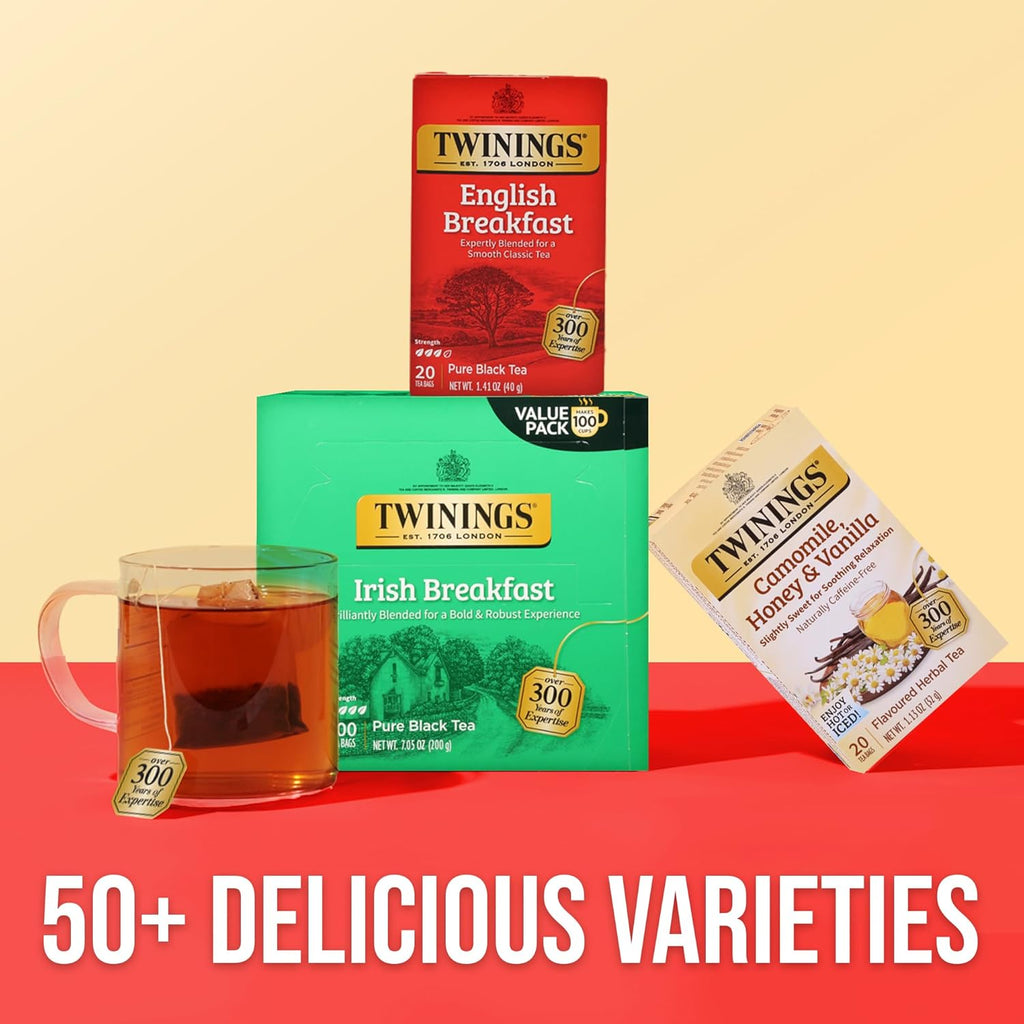 Twinings English Breakfast Black Tea - Robust & Flavorful Individually Wrapped Bags | 20 Count (Pack of 6)