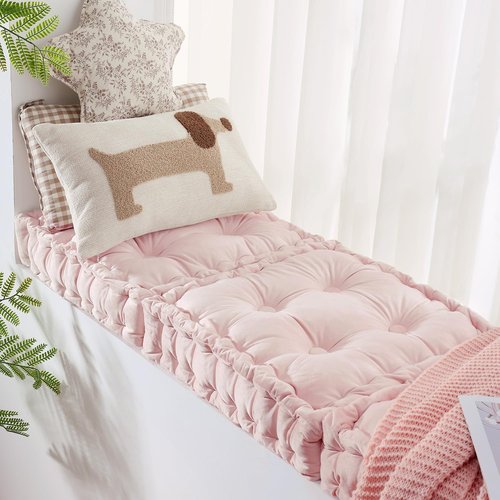 RuzRhyth Square Floor Pillows, Large Floor Cushion for Adults Kids, Meditation Floor Pillow Seating Cushion with Shredded Memory Foam and Silk Wadding, 20"x20"x5" Blush