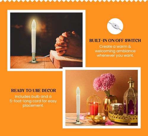 Creative Hobbies® Electric Window Candle Set - Pack of 6 with On/Off Switch & Brass Plated Base