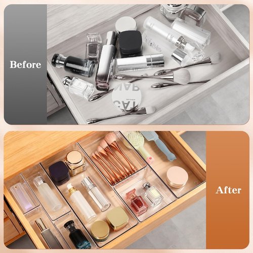 Large Clear Drawer Organizer Bins by Skiennix - 26 PCS Versatile Plastic Trays with Non-Slip Pads for Makeup, Jewelry, and Office Storage