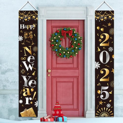 GOER New Year Banner - 72 Inch x 13 Inch Hanging Decoration for 2025 New Year's Eve Party - Black