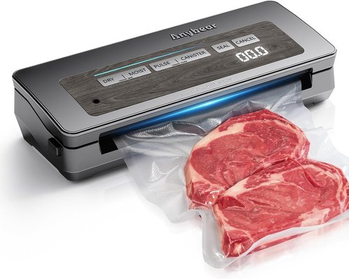 Anybear Vacuum Sealer Machine - 90kPa 120W All-in-One Food Storage with Built-in Cutter | Includes 2 Bag Rolls & 5 Pre-Cut Bags (Gray)