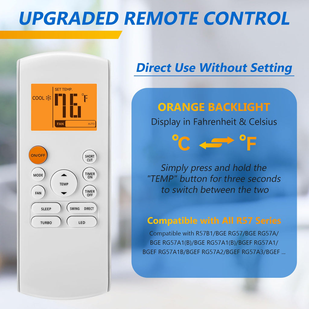 Saillong Smart Replacement Remote Control Compatible with Midea RG57/BGE Ac Air Conditioner, Includes 2 AAA Batteries, Portable Air Conditioner Parts