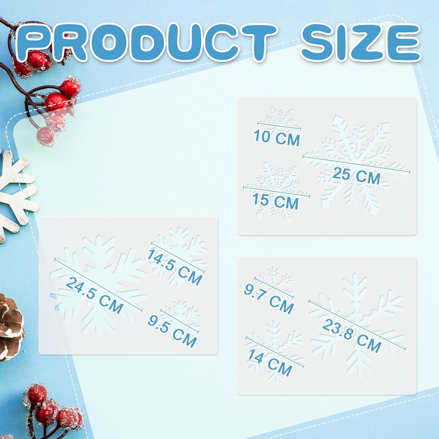 Weysat Winter Snowflake Stencils - 3 Pcs Reusable Craft Templates for Walls, Windows & More