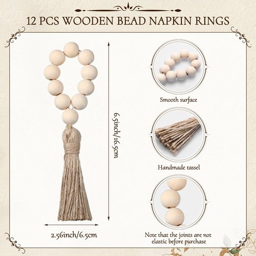 Zhehao 12 Set/36 Pcs Boho Table Placemats, Spring Natural Cotton Burlap, Grass Woven Mats, Macrame Table Decor Farmhouse Style with Tassels Beads Napkin Rings for Wedding Engagement Party