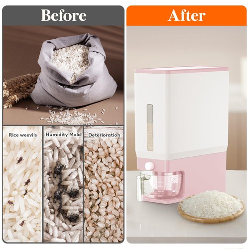 Lifewit 2 Pack Rice Dispenser 25 Lbs(11.3kg), Rice Storage Container Sealed Moisture Proof with Measuring Cup for Kitchen Pantry Household, BPA-Free, Pink