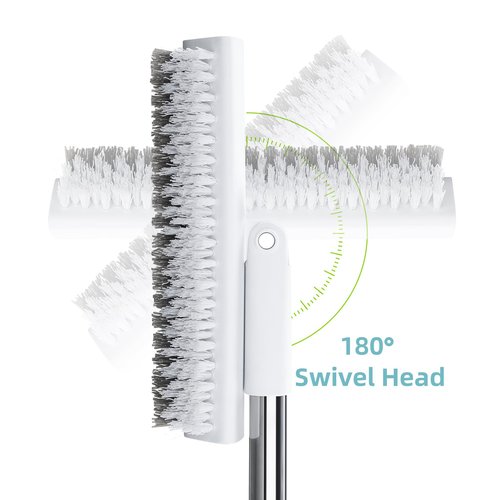 MOPALL Floor Scrub Brush with Long Handle 55", Dual-Sided Stiff Bristle Grout Brush with 180° Rotatable V-Shape Head, Heavy Duty Shower Cleaning for Bathroom Tile, Patio, Deck, Garage, Pool & Corner