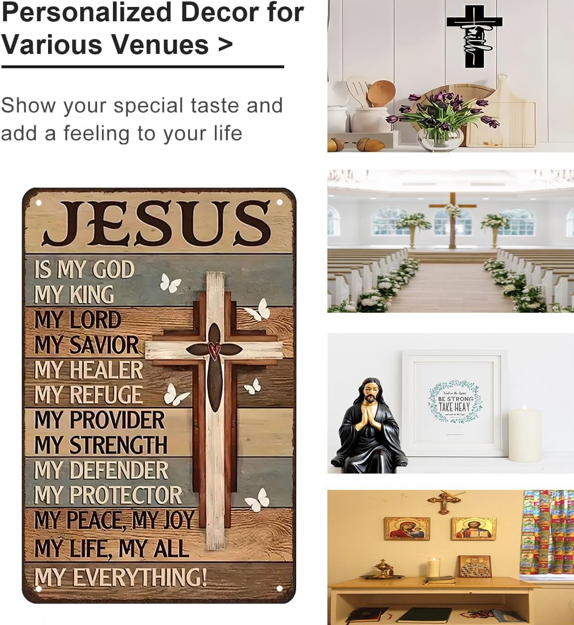 Smilelife Vintage Christian Tin Sign - "Jesus Is My God, My King, My Everything" - 8x12 Inch Religious Wall Art for Home, Office, or Chapel Decor