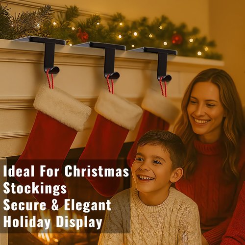 Btanadi Stocking Holders for Mantle Set of 6, Metal Christmas Stocking Holder, Heavy Duty Stocking Hangers with Non-Slip Protective Pad, Mantle Garland Hanger for | TV Stand | Staircase | Dresser