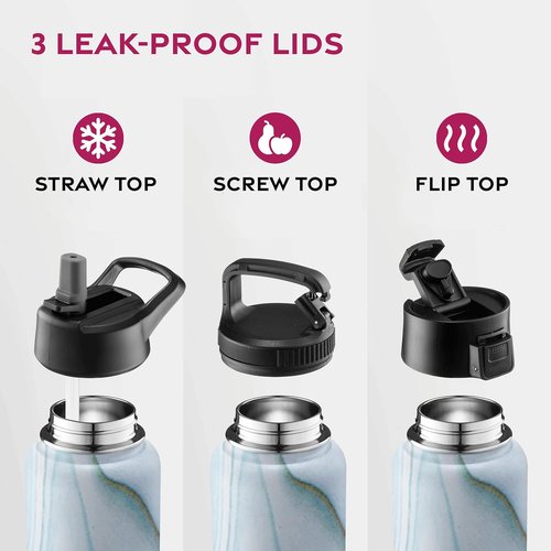 FineDine Stainless Steel Insulated Water Bottle - 25 Oz | Keeps Drinks Hot or Cold - Exquisite Blue Marble