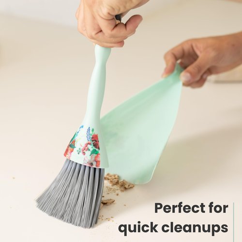 Vigar Mini Broom and Dustpan Set, Small Broom and Dustpan Set for Dust, Pet Hair, Car, and Crumb, Perfect for Home and Camping Essentials, Turquoise