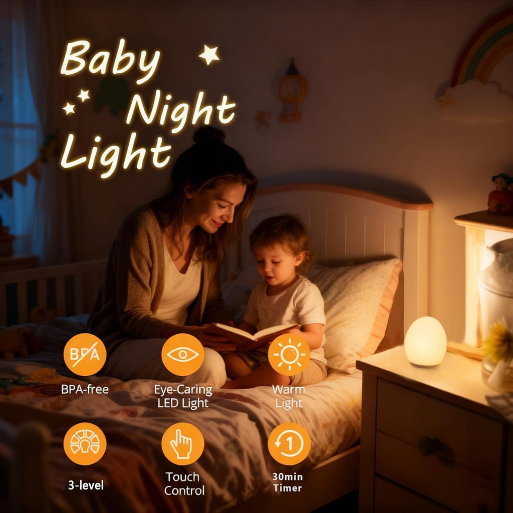 Skiennix Egg Night Light - 7 Color Changing Portable Lamp with 30-Minute Timer for Kids' Nursery