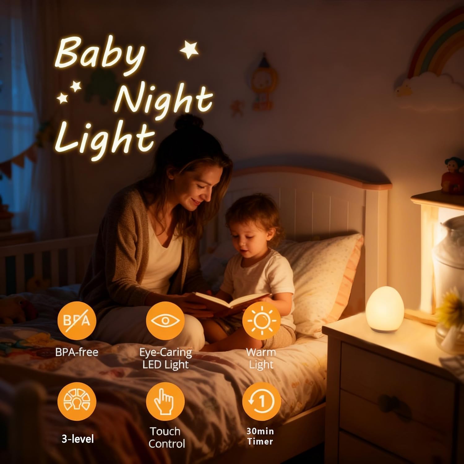Skiennix Egg Night Light - 7 Color Changing Portable Lamp with 30-Minute Timer for Kids' Nursery